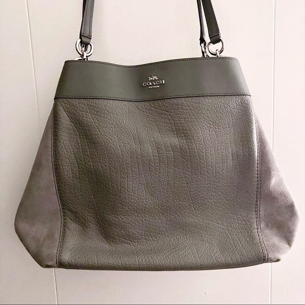 Coach Large Lexy Leather Suede Shoulder Bag In Heather Grey Nwt